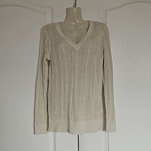 Banana Republic Women's Knitted V-neck Long Sleeves Sweater XS Pearl White